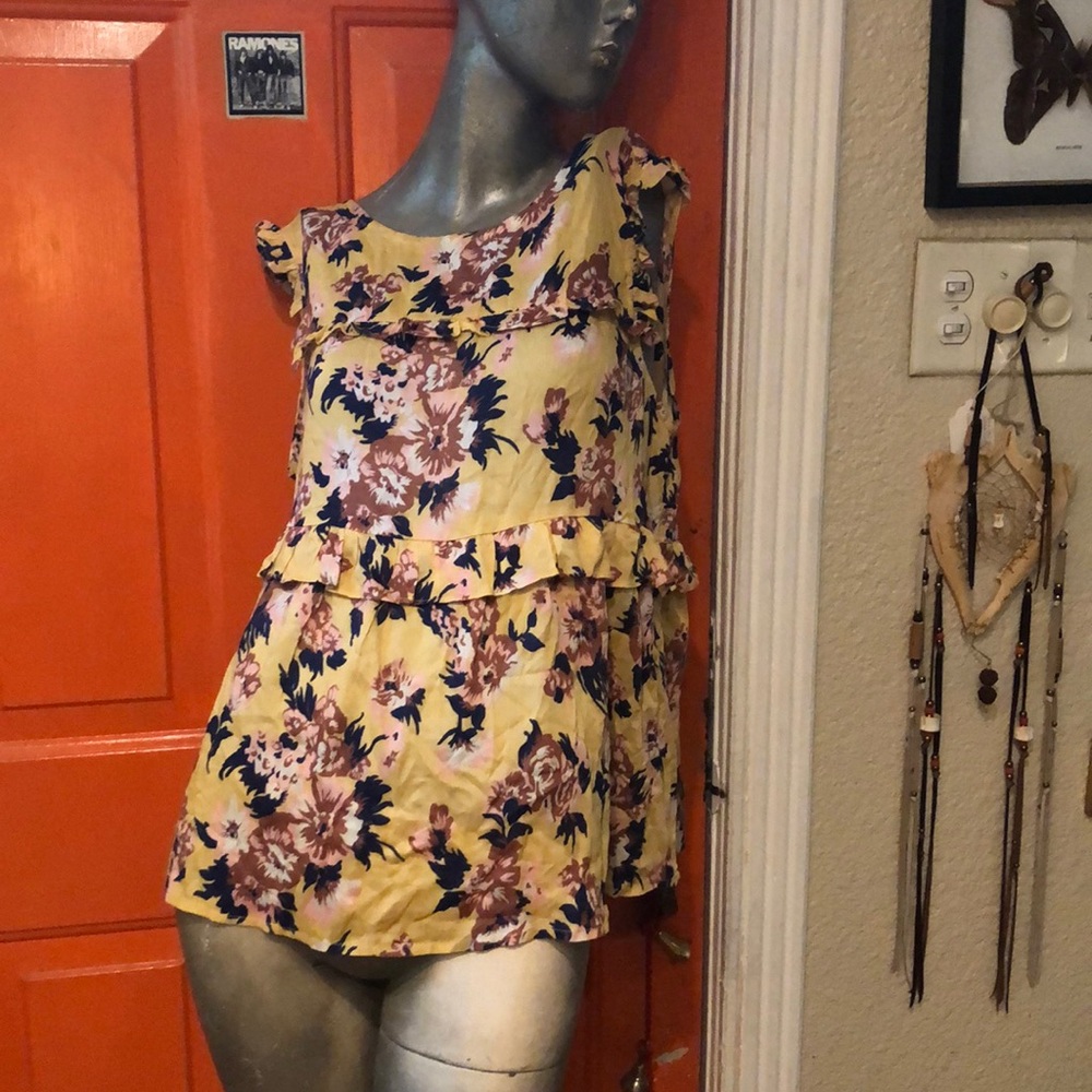 Yellow floral sleeveless blouse